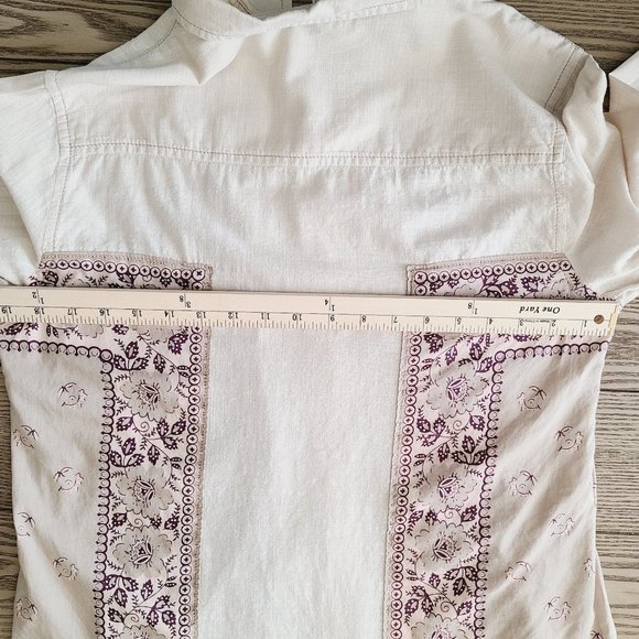 Free People Top S Ivory Burgundy Floral Lightweight Button-Front Collared Shirt - Picture 6 of 8